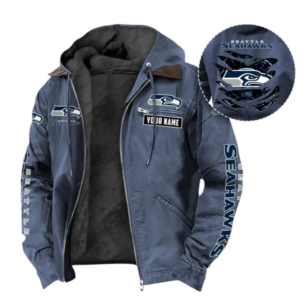 Blue Talons Hooded And Flannel Hoodie, Fan Squad Flannel Hoodie NFL135 - Navy Blue