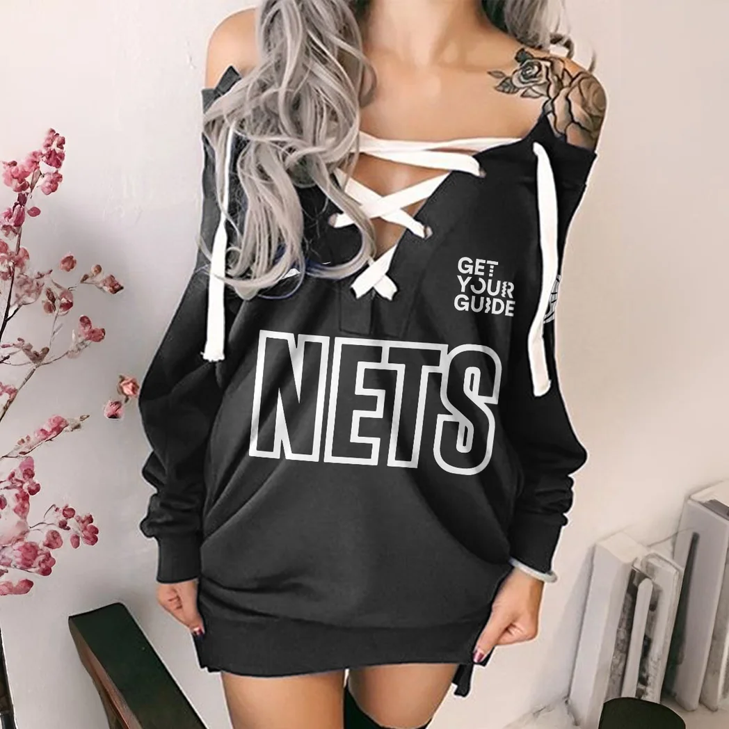 Bold Basketball Culture Lace-Up Sweatshirt For Women, Chic Sporty Pullover Dress HVN1280