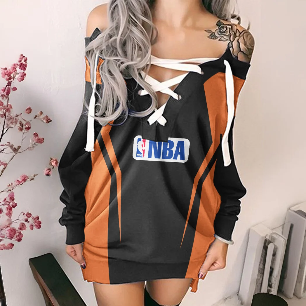 Bold Basketball Nation Lace-Up Sweatshirt For Women, Active Game Day Tunic HVN1274