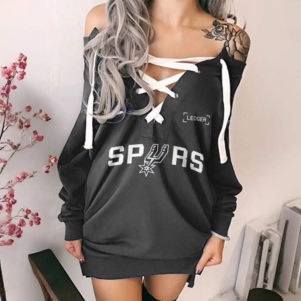 Bold Hoop Lifestyle Lace-Up Sweatshirt For Women, Bold Feminine Hoodie Dress HVN1280