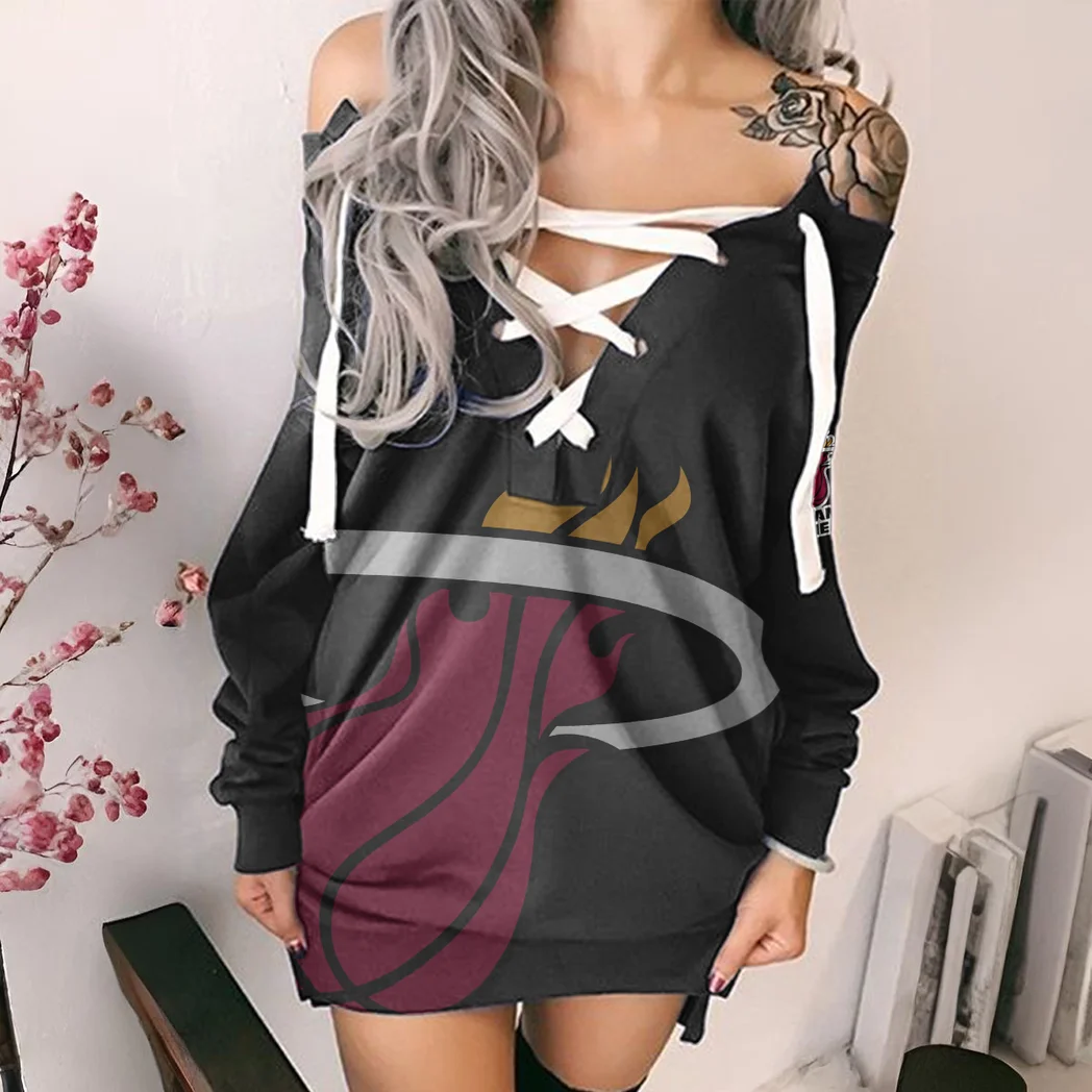 Bold Hoop Spirit Lace-Up Sweatshirt For Women, Relaxed Lace-Up Sport Top HVN1278