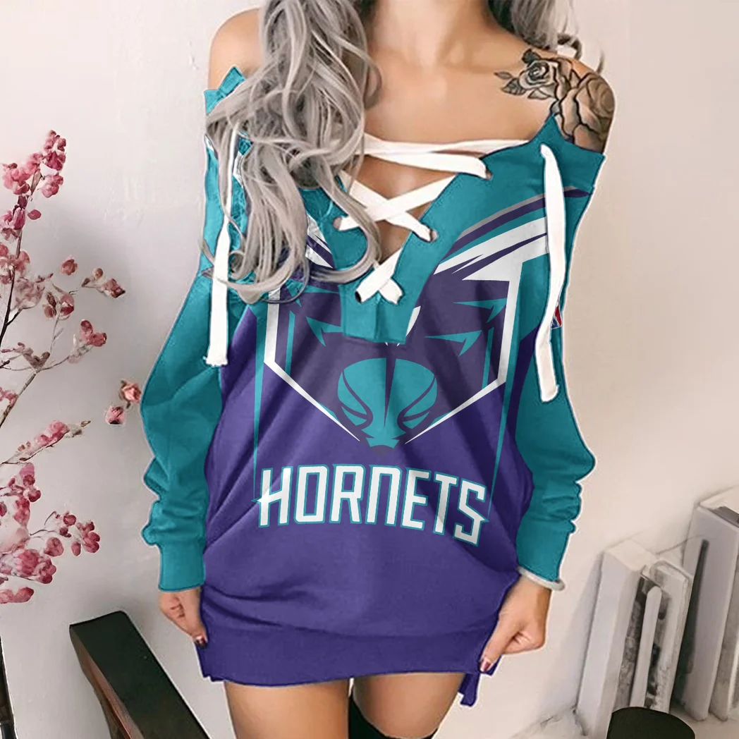 Bold Supporter Crew Lace-Up Sweatshirt For Women, Bold Feminine Hoodie Dress HVN1279