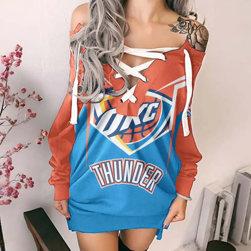 Bold Supporter Crew Lace-Up Sweatshirt For Women, Relaxed Lace-Up Sport Top HVN1279