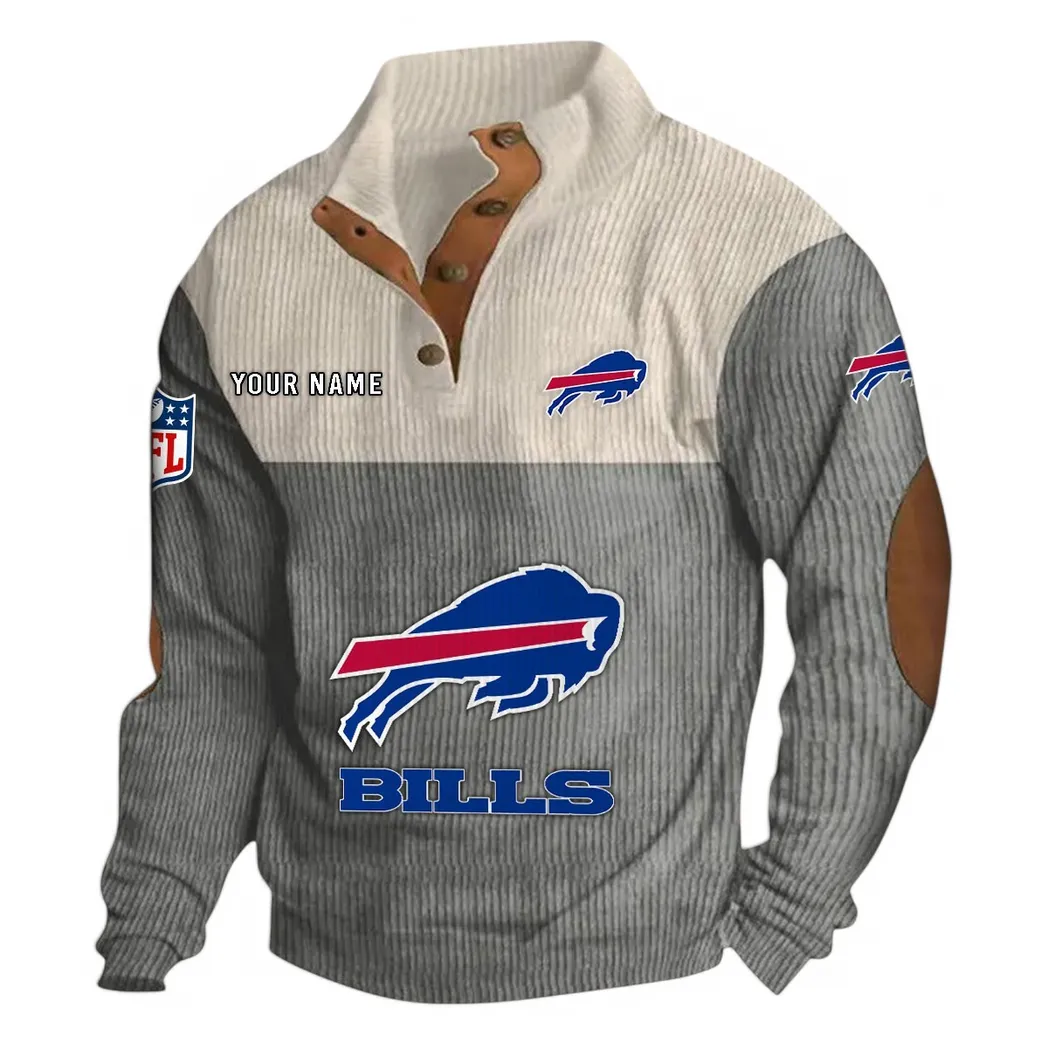 Buffalo Squad Men's Stand Up Collar Base Shirt, Performance Fan Sweatshirt NFL850 - Gray