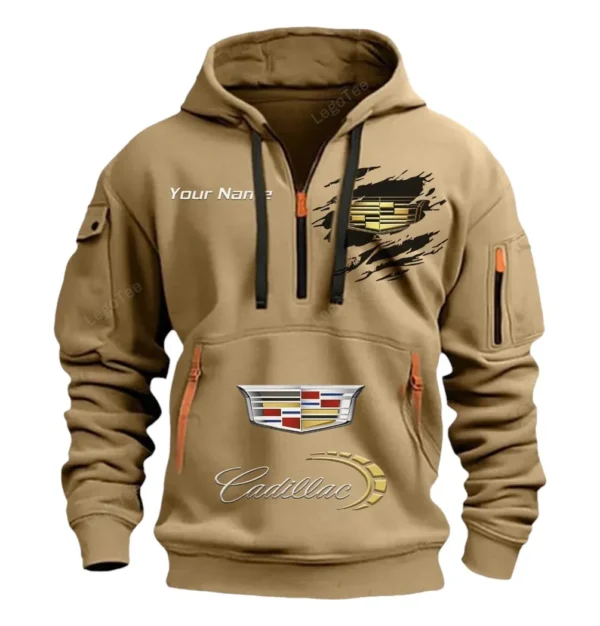 Hoodie Half Zipper Exclusive Logo Gift For Grand Touring Car Enthusiasts CAR113 - Khaki