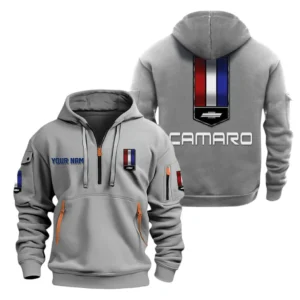 American Pony Car Hoodie Half Zipper, All Over Print Hoodie Gift For American Pony Car Enthusiasts CAR200 - Gray