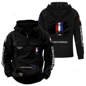 American Pony Car Tactical Quarter Zip Hoodie, Exclusive Logo Hoodie For Car Enthusiasts CAR122 - Black