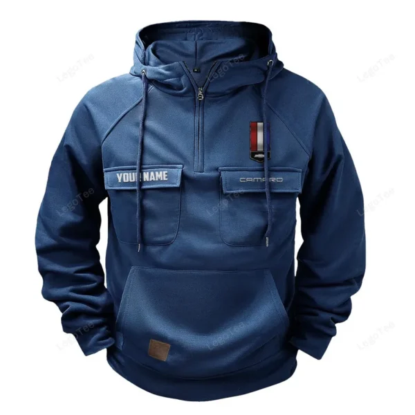 Iconic Muscle Ride Tactical Quarter Zip Hoodie, Exclusive Logo Hoodie For Car Enthusiasts CAR109 - Dark Blue