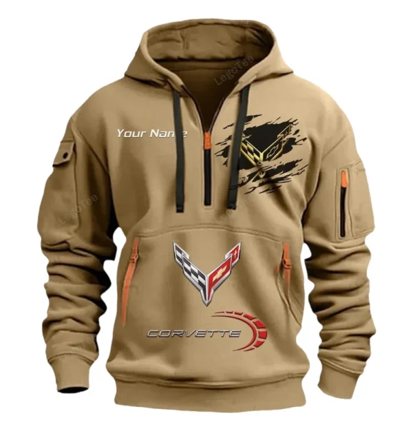 Hoodie Half Zipper Exclusive Logo Gift For Roadster Enthusiasts CAR113 - Khaki