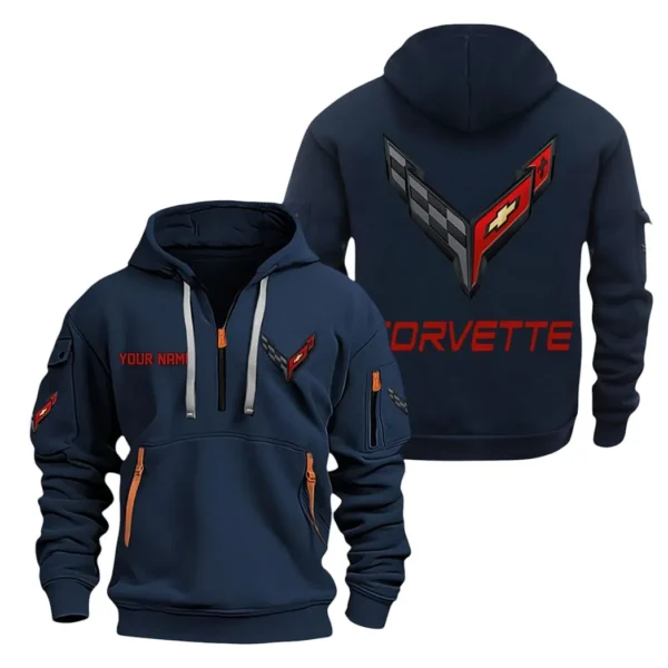 American Pony Car Hoodie Half Zipper, All Over Print Hoodie Gift For American Pony Car Enthusiasts CAR200 - Navy