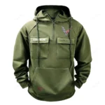 Street Racer Tactical Quarter Zip Hoodie, Exclusive Logo Hoodie For Car Enthusiasts CAR109 - Army Green