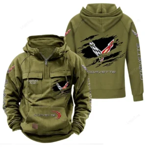 Iconic Muscle Ride Tactical Quarter Zip Hoodie, Exclusive Logo Hoodie For Car Enthusiasts CAR122 - Army Green