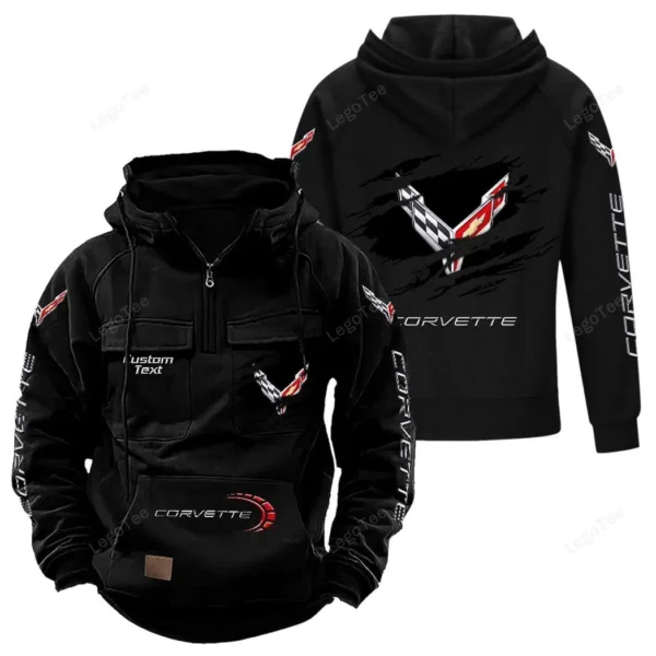 Two-Door Sports Car Tactical Quarter Zip Hoodie, Exclusive Logo Hoodie For Car Enthusiasts CAR122 - Black