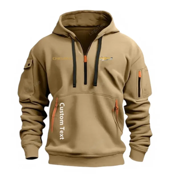 Hoodie Half Zipper Exclusive Logo Gift For Popular US Car Enthusiasts CAR112 - Khaki