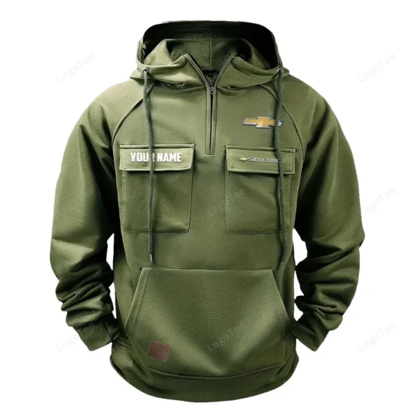 Iconic Muscle Ride Tactical Quarter Zip Hoodie, Exclusive Logo Hoodie For Car Enthusiasts CAR109 - Army Green