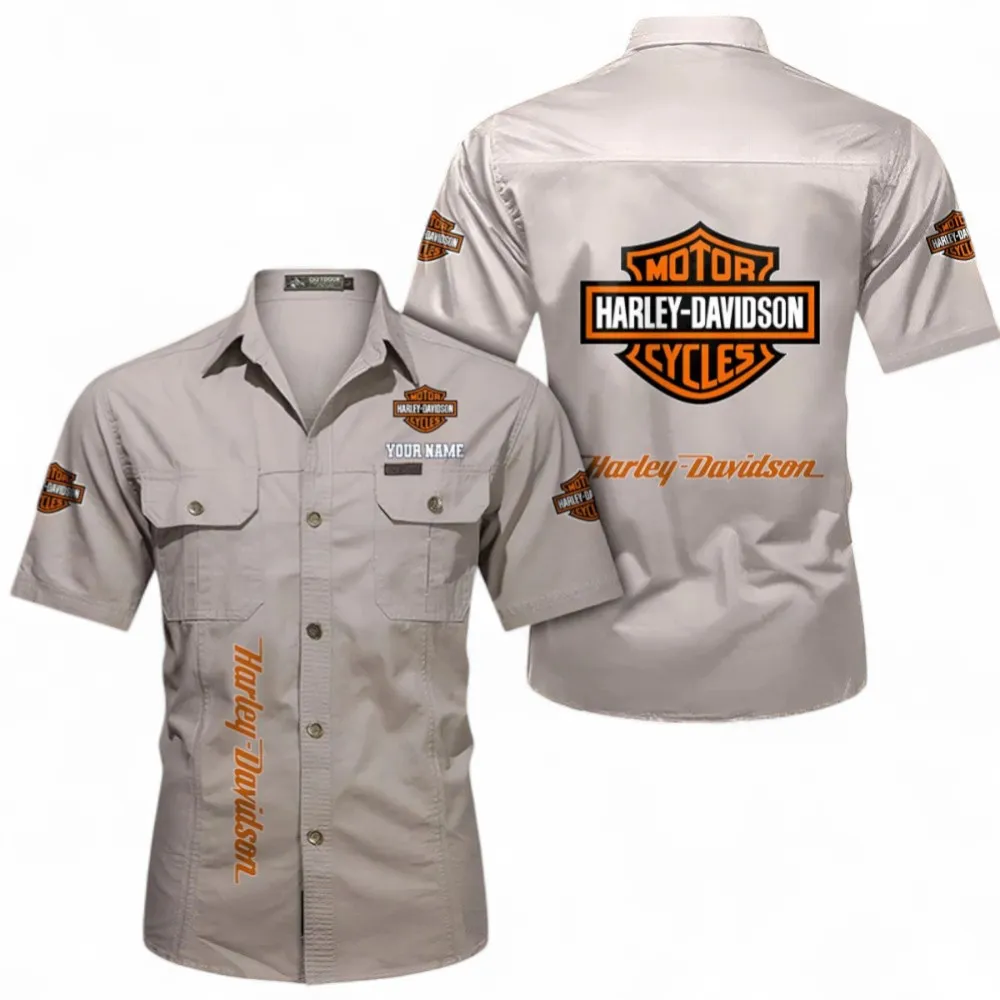 Chopper Style Classic Short Sleeve Shirt, Custom Name CAR392 - Beige