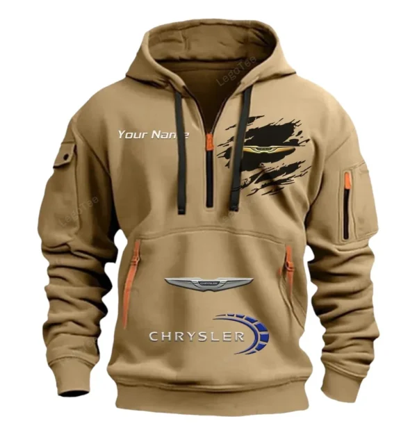 Hoodie Half Zipper Exclusive Logo Gift For Premium Ride Enthusiasts CAR113 - Khaki