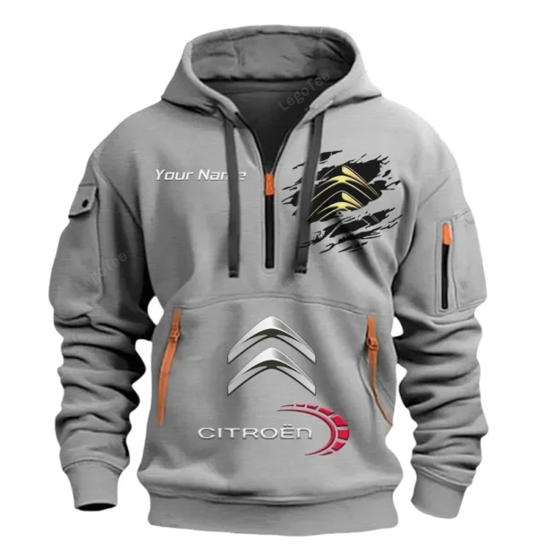 Hoodie Half Zipper Exclusive Logo Gift For City Car Enthusiasts CAR113 - Gray