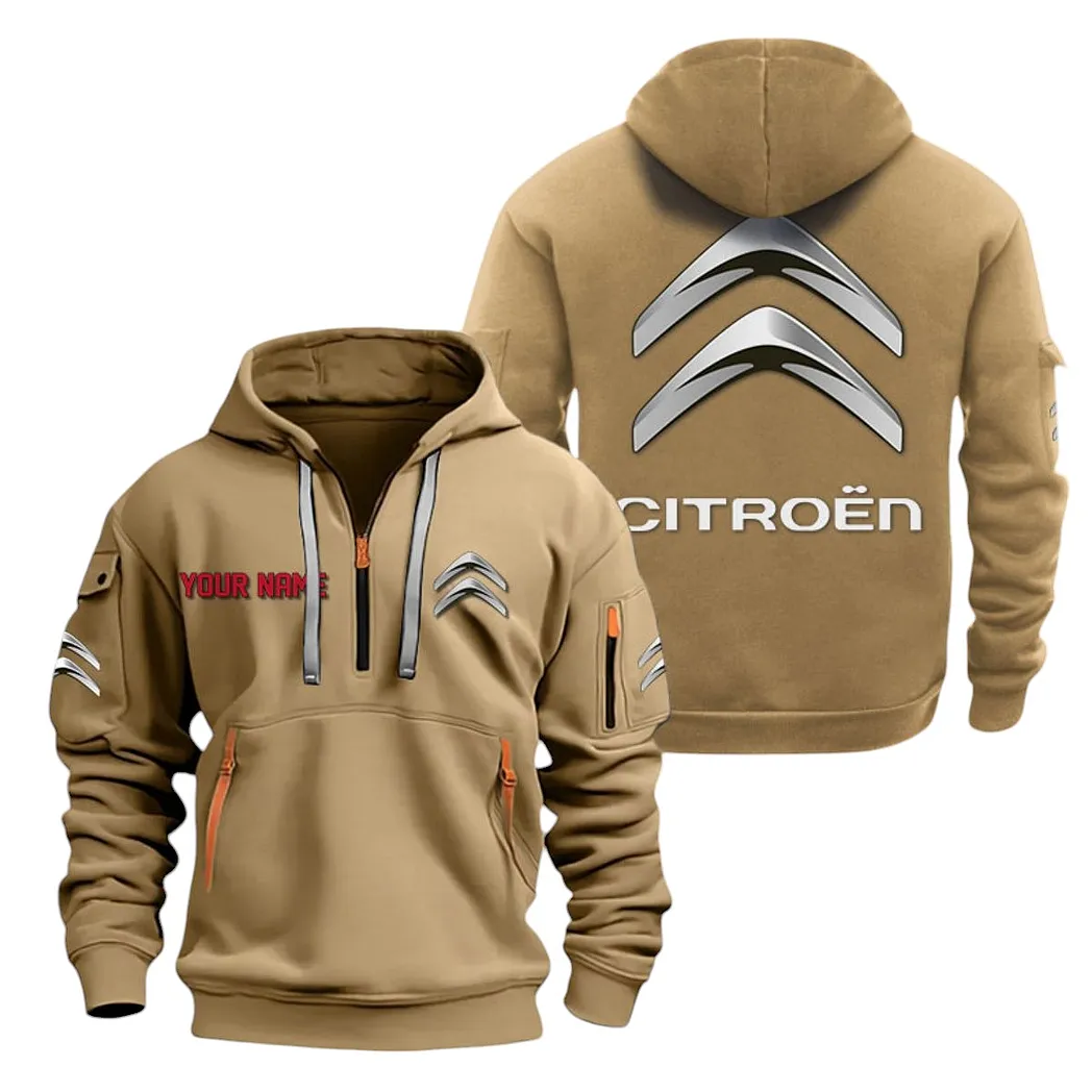 Hoodie Half Zipper Exclusive Logo Gift For European Car Enthusiasts CAR200 - Khaki