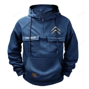 Comfortable Sedan Tactical Quarter Zip Hoodie, Exclusive Logo Hoodie For Car Enthusiasts CAR109 - Dark Blue