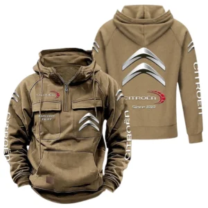 European Car Tactical Quarter Zip Hoodie, Exclusive Logo Hoodie For Car Enthusiasts CAR960 - Khaki