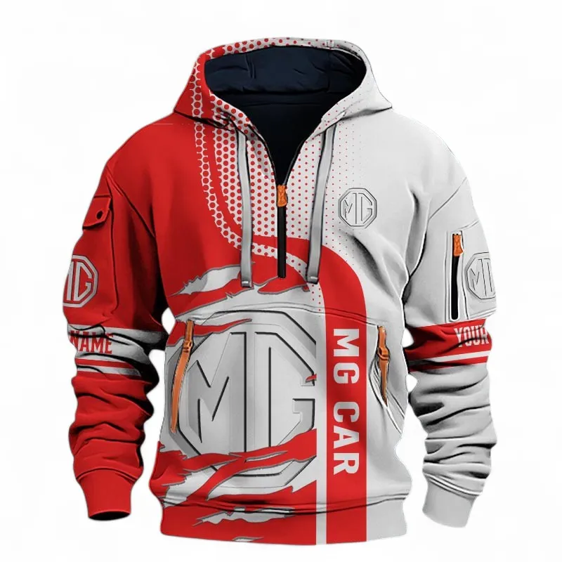 City Vehicle Hoodie Half Zip 3D, Sporty Urban Look Hoodie For Car Lovers CAR396 - Red