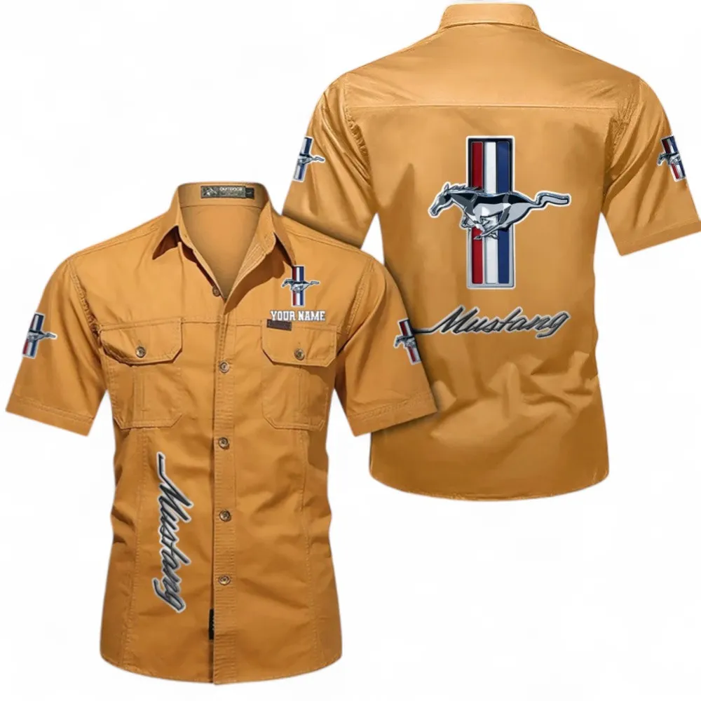 Classic American Car Men's Short Sleeved Cotton Shirt, Custom Name CAR392 - Turmeric