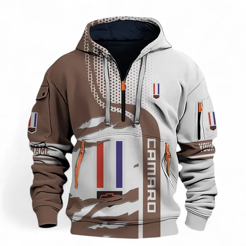 Classic American Muscle Hoodie Half Zip 3D, Casual Street-Ready Hoodie For Car Lovers CAR396 - Brown