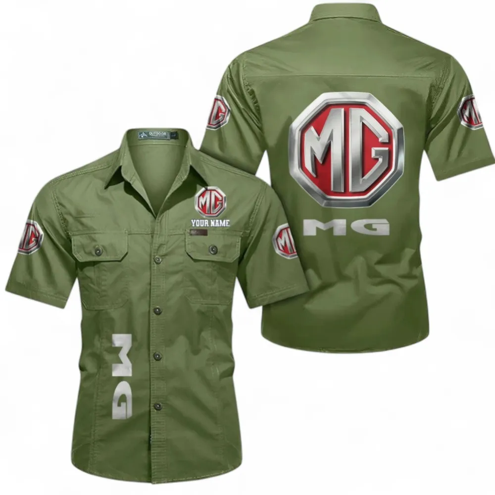 Classic British Car Breathable Men's Cotton Short Sleeved Shirt, Custom Name CAR392 - Fruit Green