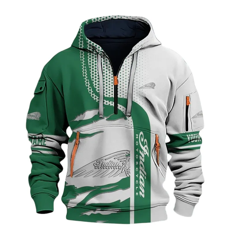 Classic Cruiser Hoodie Half Zip 3D, Urban Style & Relaxed Fit Hoodie For Motor Lovers CAR398 - Green