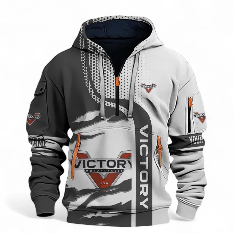 Classic Motorcycle Hoodie Half Zip 3D, Streetwear Casual Outfit For Motor Lovers CAR398 - Black