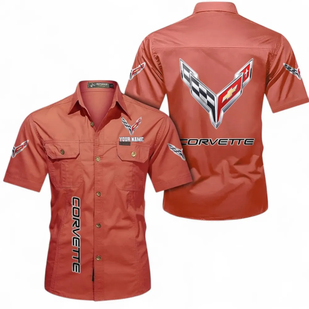 Classic Muscle Car Lightweight Men's Cotton Short Sleeve Shirt, Custom Name CAR392 - Red