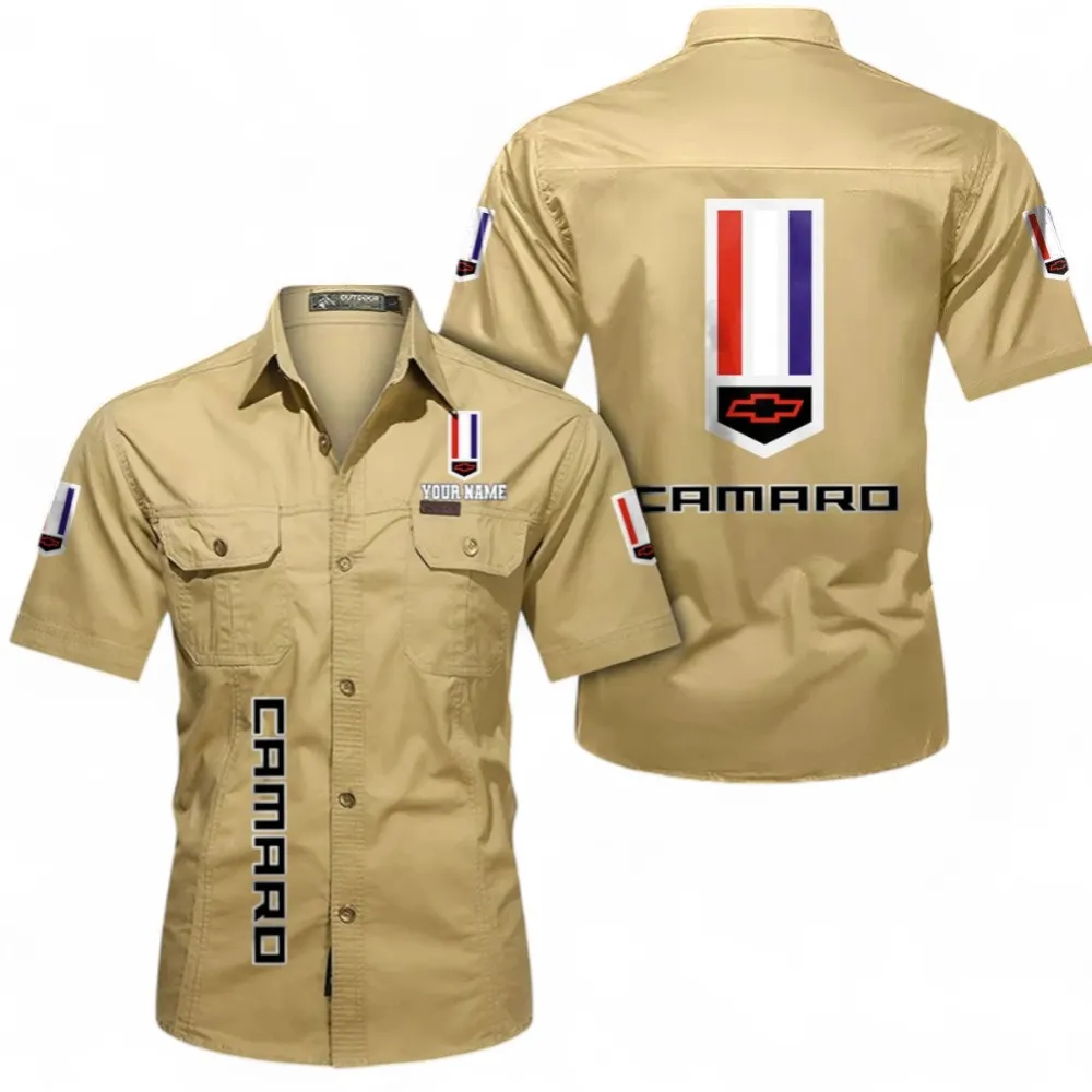 Classic Road Car Men's Classic Short Sleeve Shirt, Custom Name CAR392 - Khaki