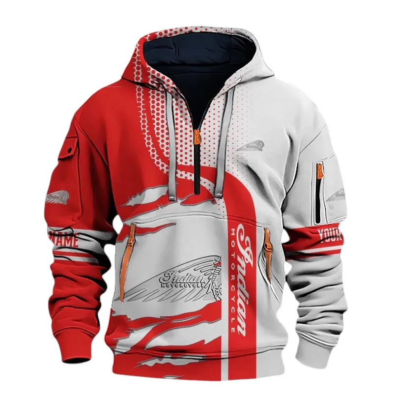 Collectible Motorcycle Hoodie Half Zip 3D, Casual Fit Hoodie For Motor Lovers CAR398 - Red