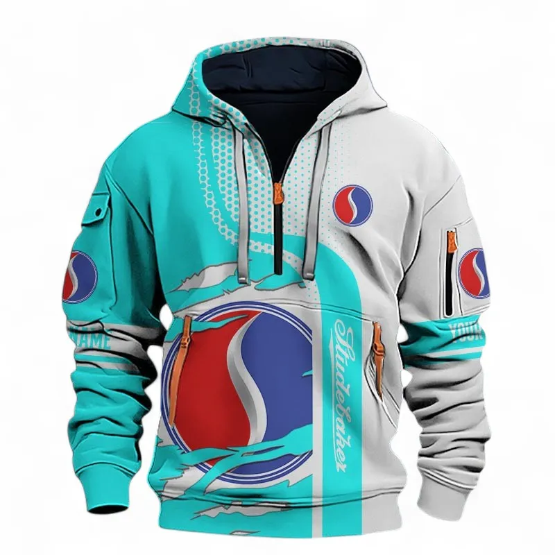 Collector Car Hoodie Half Zip 3D, Sporty Urban Comfort Hoodie For Car Lovers CAR396 - Cyan