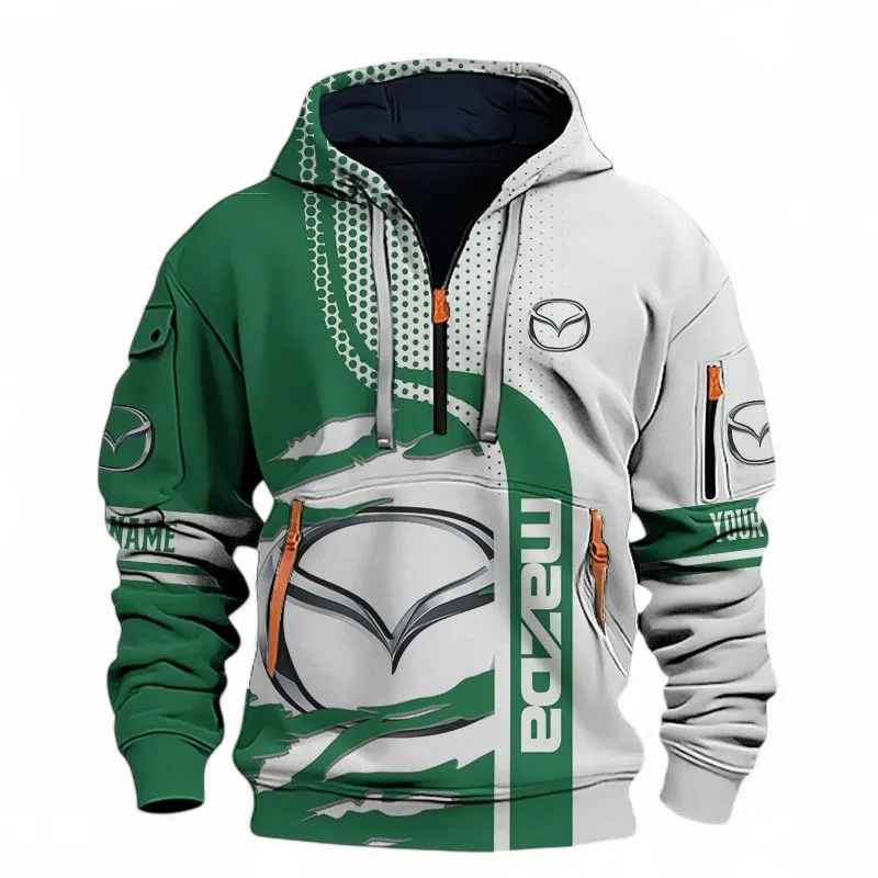 Compact Car Hoodie Half Zip 3D, Comfortable Everyday Hoodie For Car Lovers CAR396 - Green