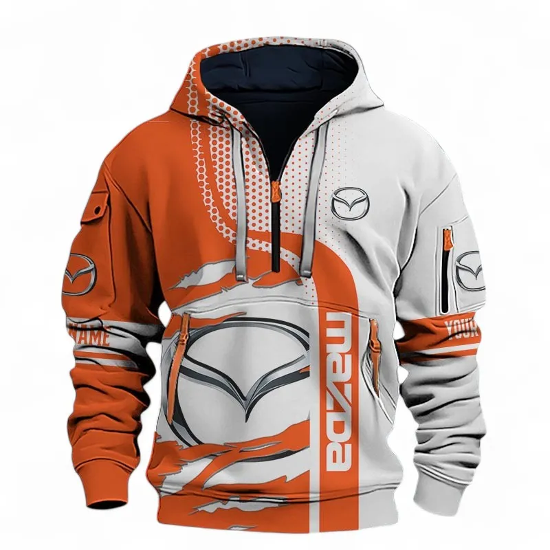 Compact Car Hoodie Half Zip 3D, Sporty & Street-Ready Hoodie For Car Lovers CAR396 - Orange