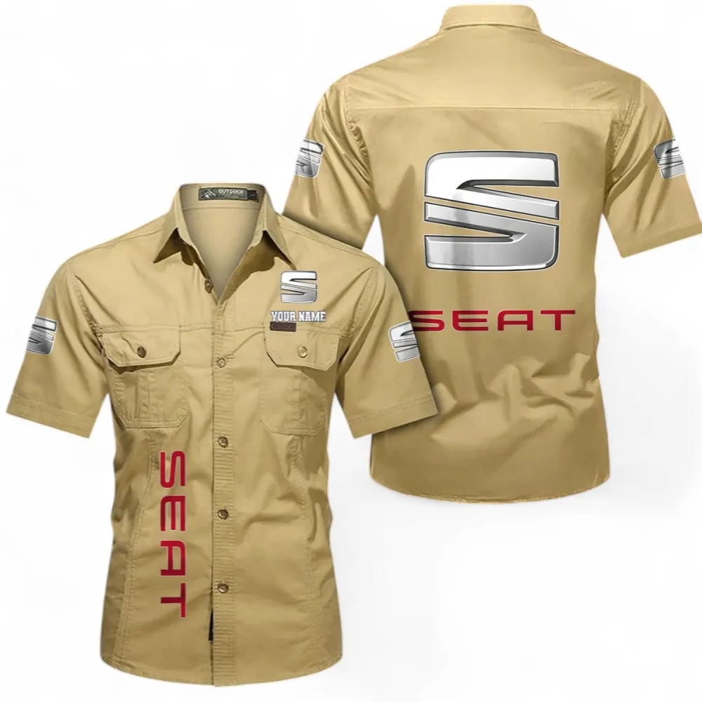 Compact Car Men's Classic Short Sleeve Shirt, Custom Name CAR392 - Khaki