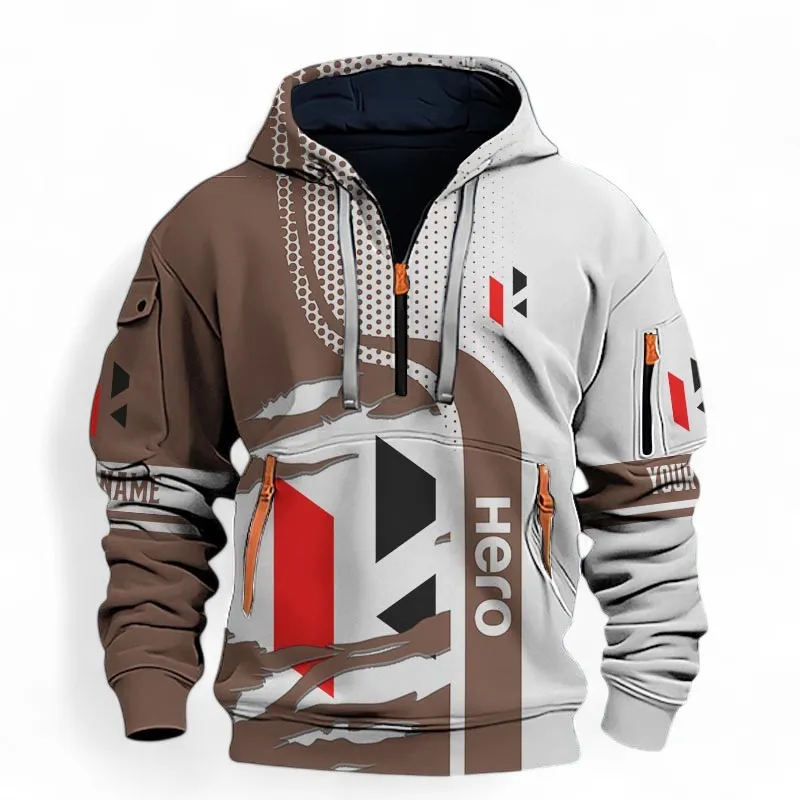 Compact Street Bike Hoodie Half Zip 3D, Casual Comfort Hoodie For Car Lovers CAR398 - Brown