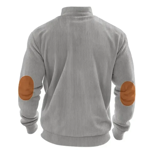 Retro-Inspired Car Half Zipper Corduroy Sweatshirt CAR491 - Light Gray - Image 2