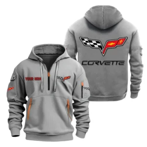 Hoodie Half Zipper Exclusive Logo Gift For Modern Muscle Car Enthusiasts CAR200 - Gray