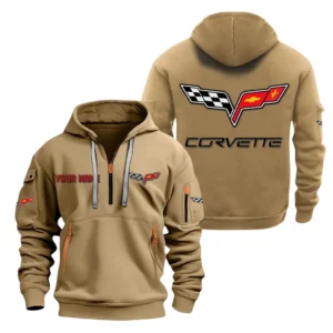 Hoodie Half Zipper Exclusive Logo Gift For Sports Car Enthusiasts CAR200 - Khaki