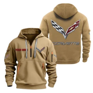 Hoodie Half Zipper Exclusive Logo Gift For Sleek Sports Coupe Enthusiasts CAR200 - Khaki