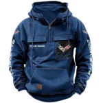 Comfortable Sedan Tactical Quarter Zip Hoodie, Exclusive Logo Hoodie For Car Enthusiasts CAR164 - Dark Blue