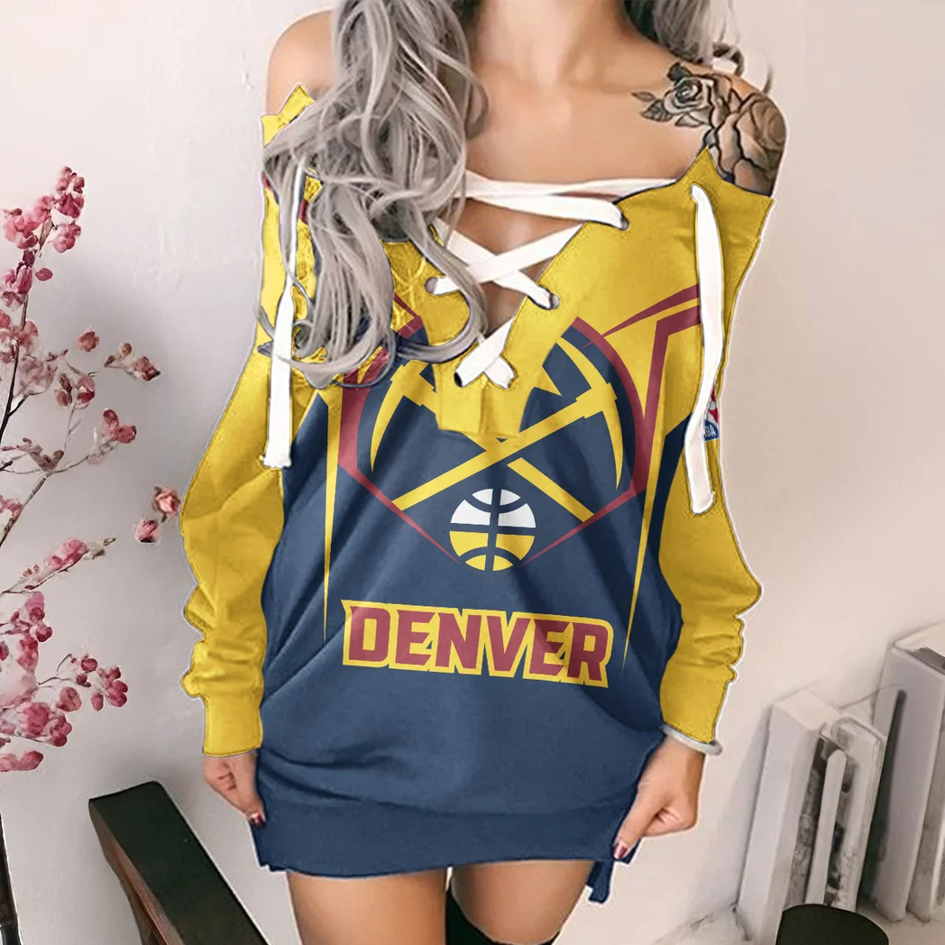Court Passion Crew Lace-Up Sweatshirt For Women, Trendy Streetwear Hoodie Dress HVN1279