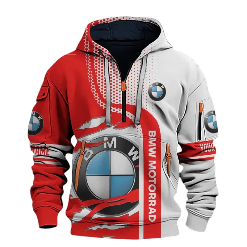 Cruiser Bike Hoodie Half Zip 3D, Rugged Casual Fit Hoodie For Motor Lovers CAR398 - Red