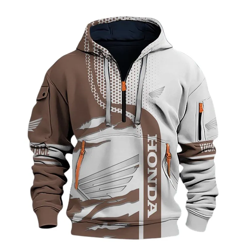 Cruiser Hoodie Half Zip 3D, Street-Ready Casual Hoodie For Motor Lovers CAR398 - Brown