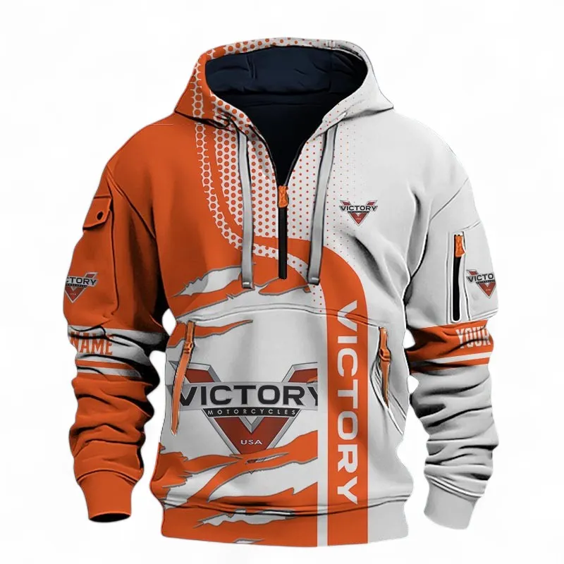 Cruiser Motorcycle Hoodie Half Zip 3D, Comfortable Street Hoodie For Motor Lovers CAR398 - Orange