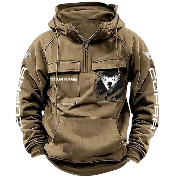 High-Performance SUV Tactical Quarter Zip Hoodie, Exclusive Logo Hoodie For Car Enthusiasts CAR164 - Khaki