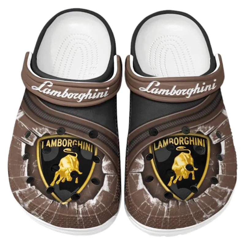 Custom Luxury Performance Vehicle Inspired Clog All Over Print, Comfortable Slip-On Footwear for Auto Fans CAR188 - Brown